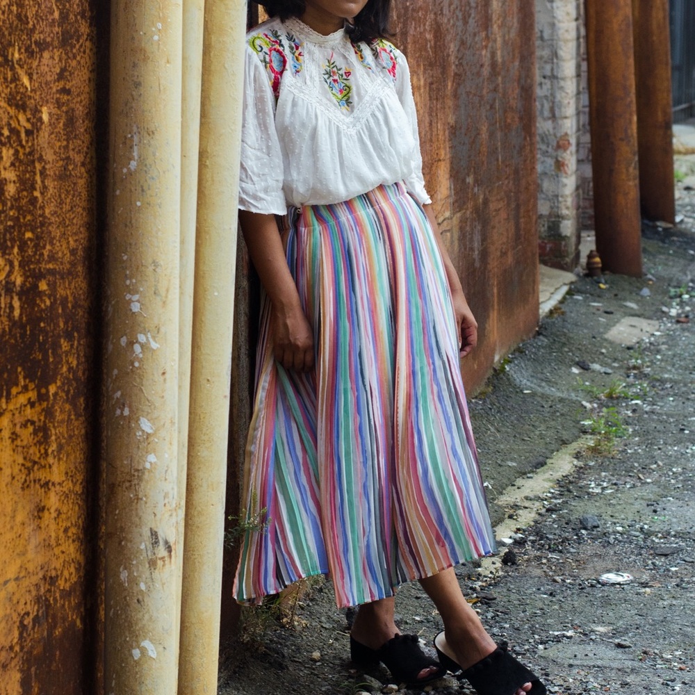 Zara Rainbow Stripe Midi Skirt